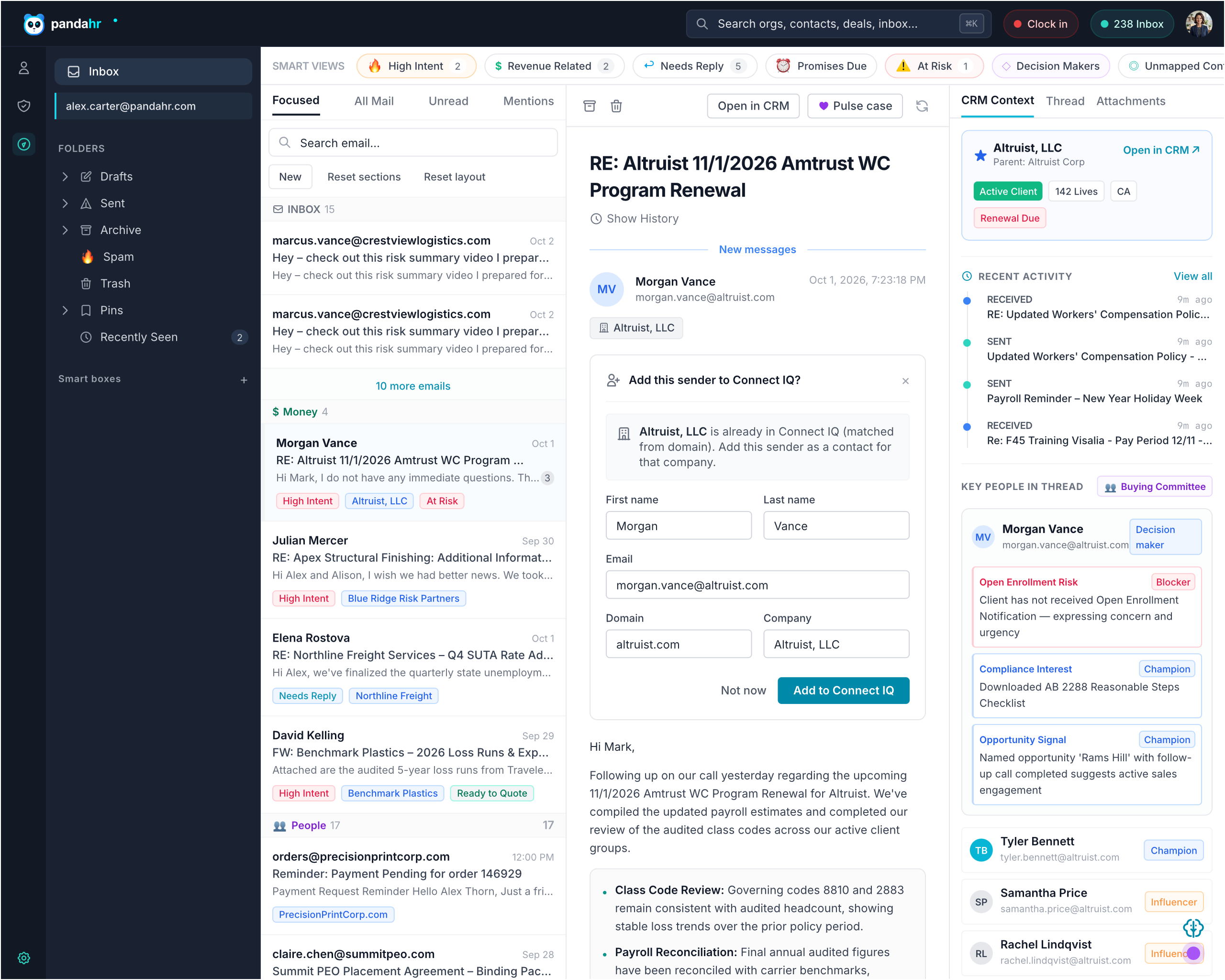 Connect IQ CRM with inbox and organization context on one screen